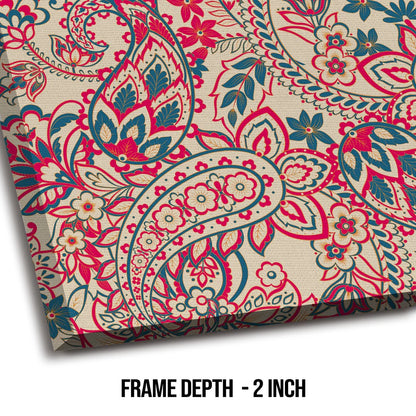 Leaves Texture, Kalamkari Art, Framed Abstract Canvas Wall Art for Bedroom