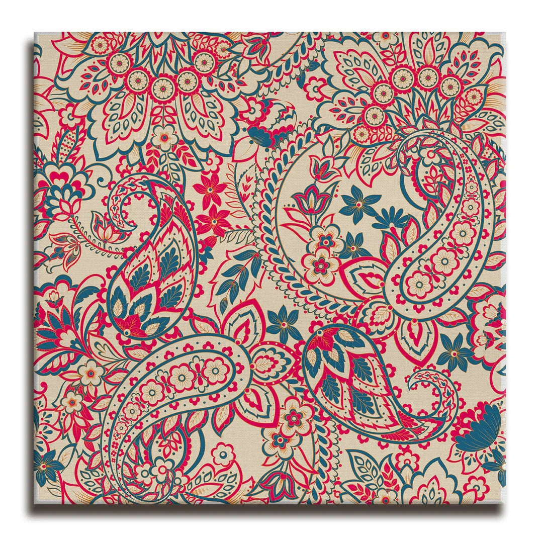Leaves Texture, Kalamkari Art, Framed Abstract Canvas Wall Art for Bedroom