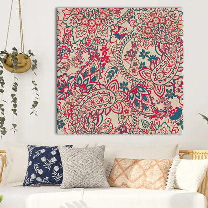 Leaves Texture, Kalamkari Art, Framed Abstract Canvas Wall Art for Bedroom