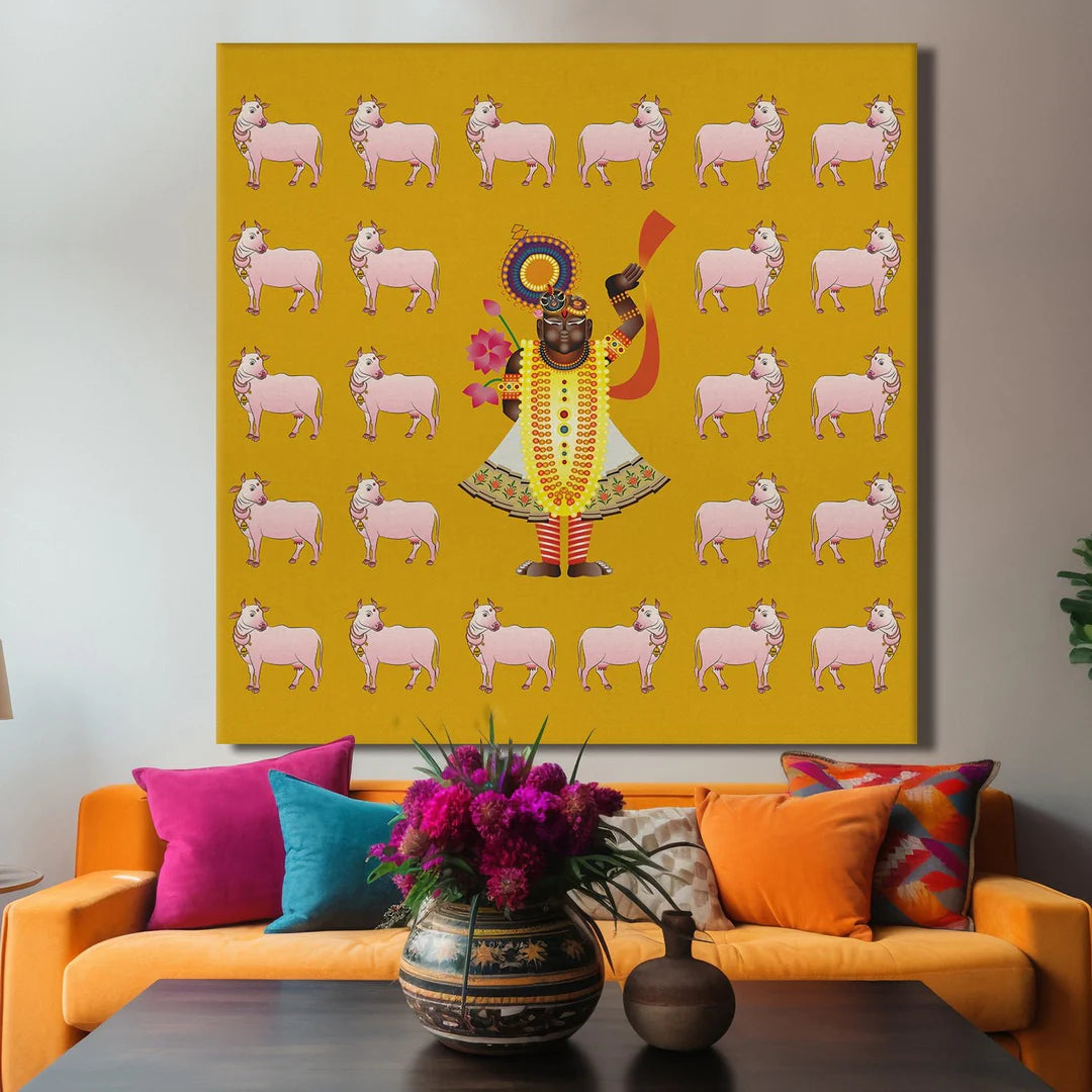 Shirnathji, Kalighat Art, Framed Abstract Canvas Wall Art for Bedroom
