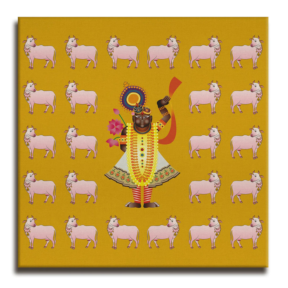 Shirnathji, Kalighat Art, Framed Abstract Canvas Wall Art for Bedroom
