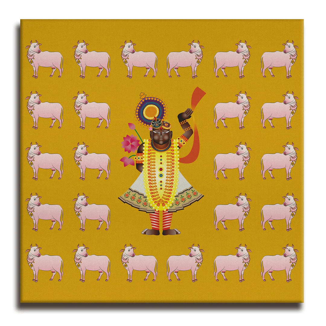 Shirnathji, Kalighat Art, Framed Abstract Canvas Wall Art for Bedroom