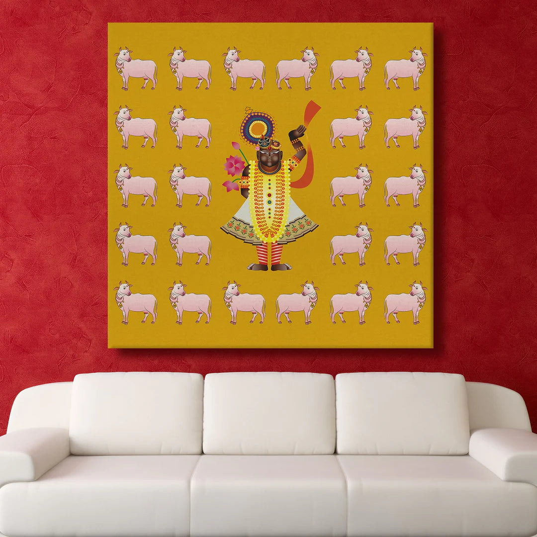 Shirnathji, Kalighat Art, Framed Abstract Canvas Wall Art for Bedroom