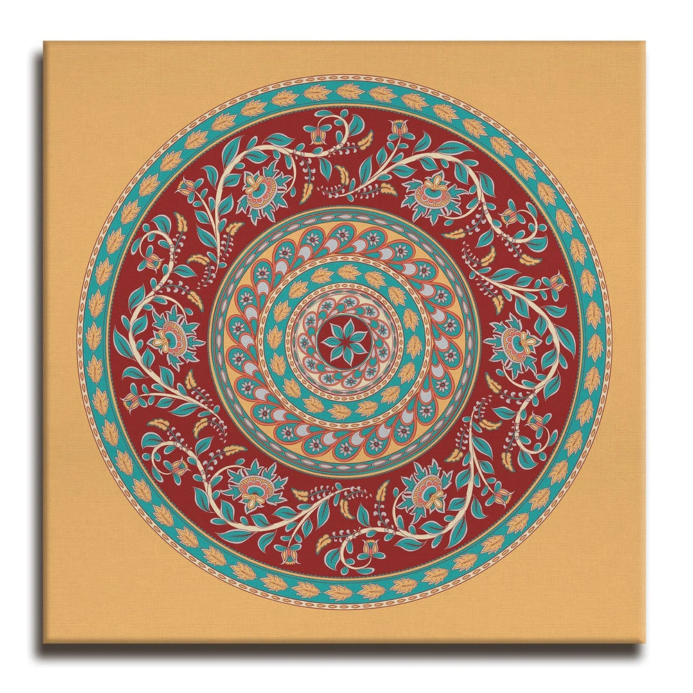 Circle Texture, Kalamkari Art, Framed Abstract Canvas Wall Art for Bedroom