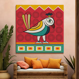 Beautiful Bird, Kalighat Art, Framed Abstract Canvas Wall Art for Bedroom
