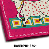White Cow, Kalighat Art, Framed Abstract Canvas Wall Art for Bedroom