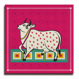 White Cow, Kalighat Art, Framed Abstract Canvas Wall Art for Bedroom