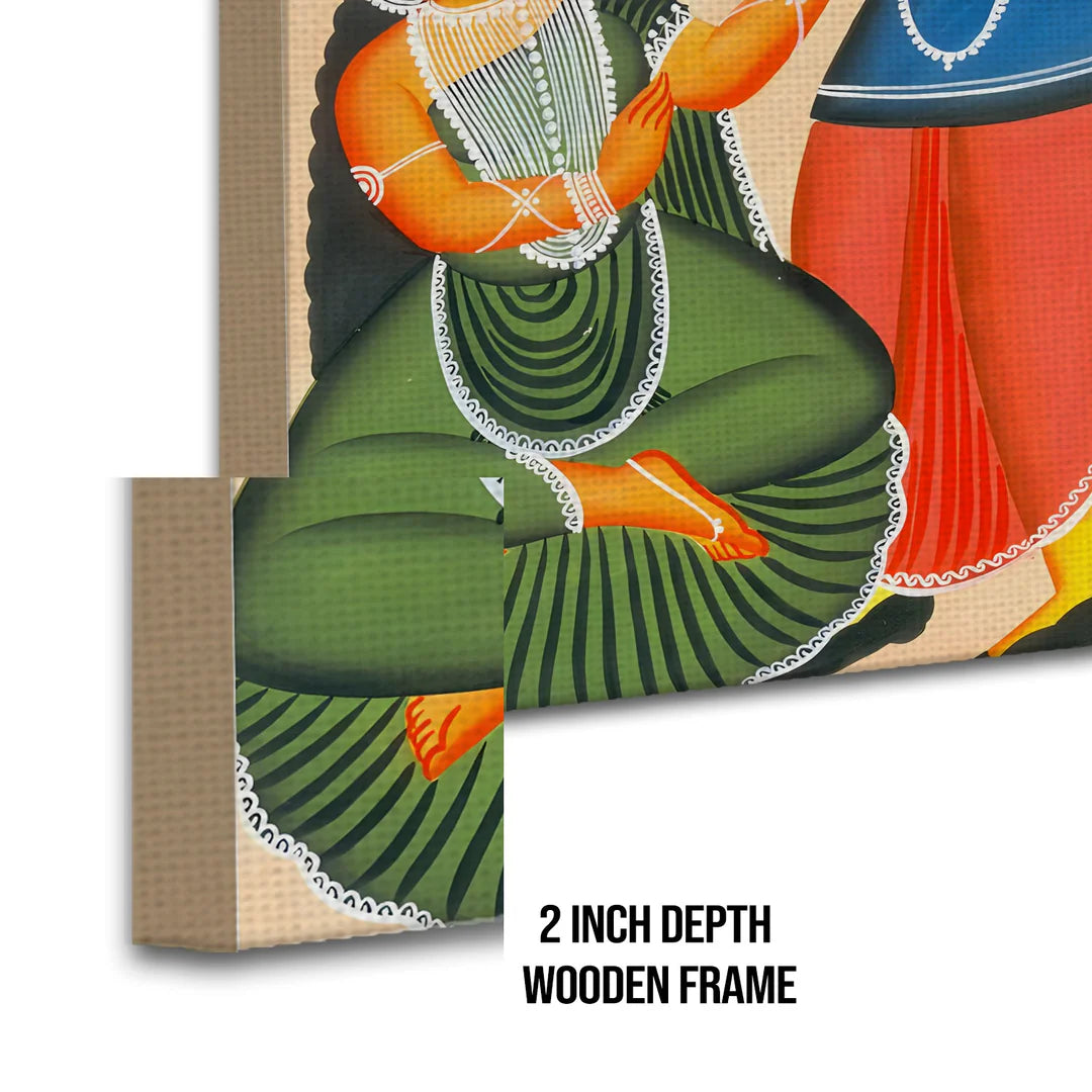 Beautiful Couple, Kalighat Art, Framed Abstract Canvas Wall Art for Bedroom
