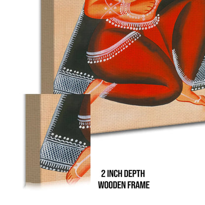 Beautiful Lady, Kalighat Art, Framed Abstract Canvas Wall Art for Bedroom
