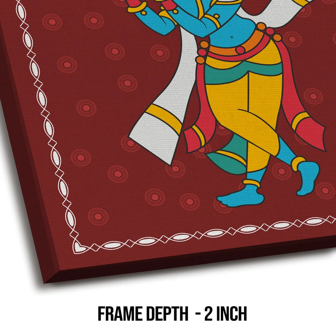 Shree Krishna, Kalighat Art, Framed Abstract Canvas Wall Art for Bedroom