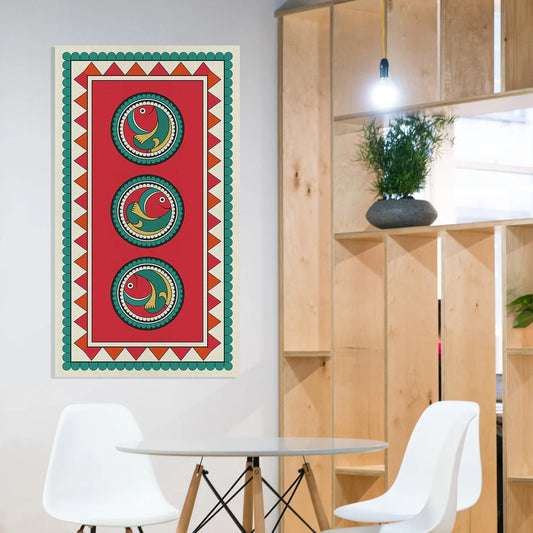 Fish Texture, Kalighat Art, Framed Abstract Canvas Wall Art for Bedroom