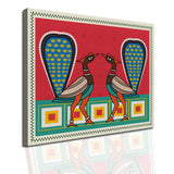 Two Peacock, Kalighat Art, Framed Abstract Canvas Wall Art for Bedroom