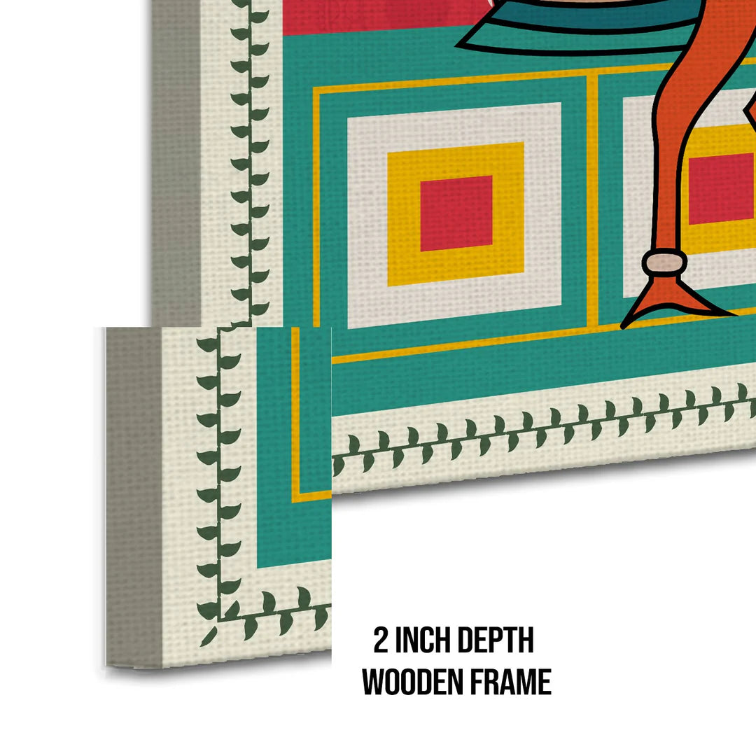 Two Peacock, Kalighat Art, Framed Abstract Canvas Wall Art for Bedroom