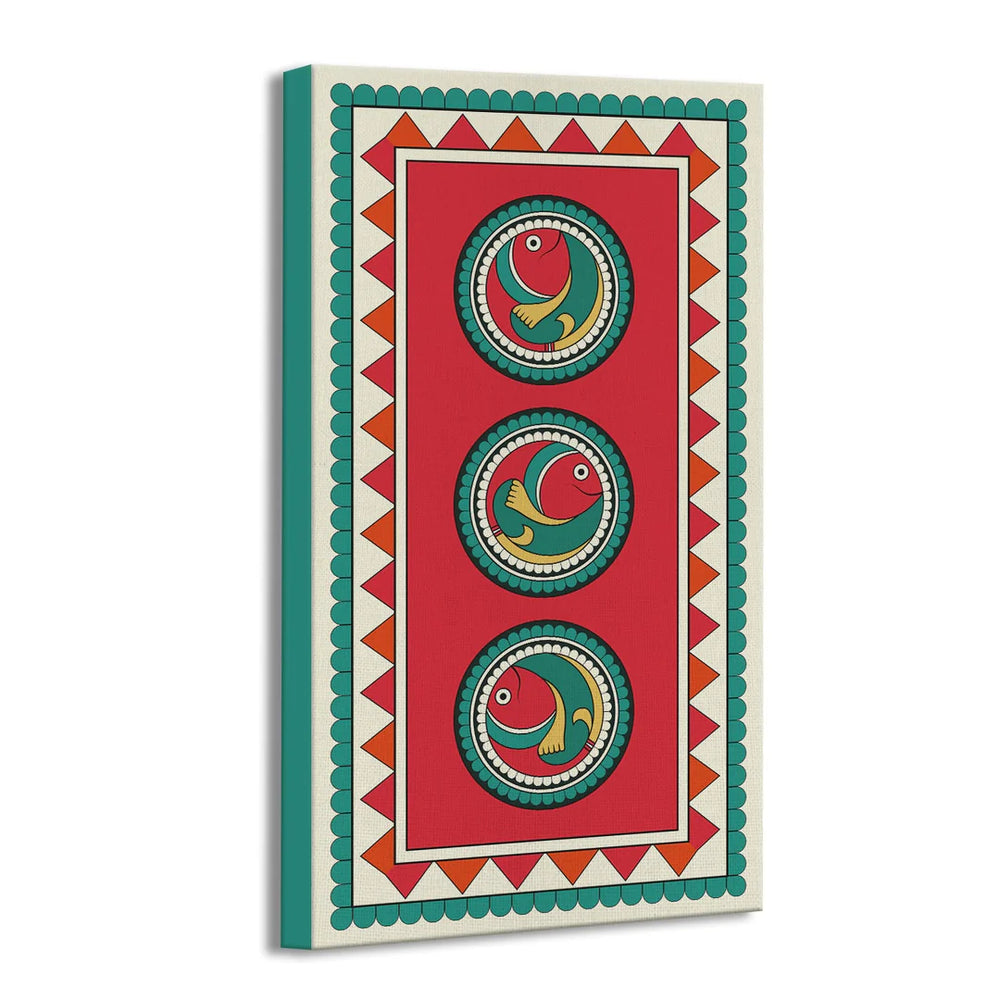 Fish Texture, Kalighat Art, Framed Abstract Canvas Wall Art for Bedroom