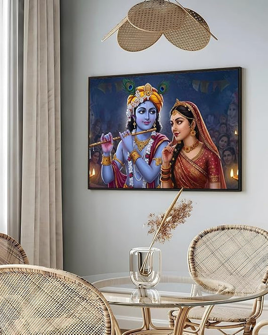 Eurotex Wrapped Canvas Wall Painting for Living Room Perfect Colorful Radha Krishna Canvas Painting for Hall Bedroom Office Gift & Décor (Radha-Krishna-09)