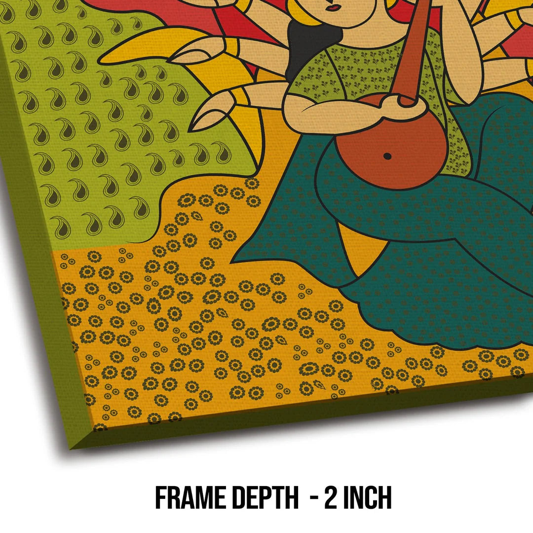 Ma Saraswati, Kalighat Art, Framed Abstract Canvas Wall Art for Bedroom