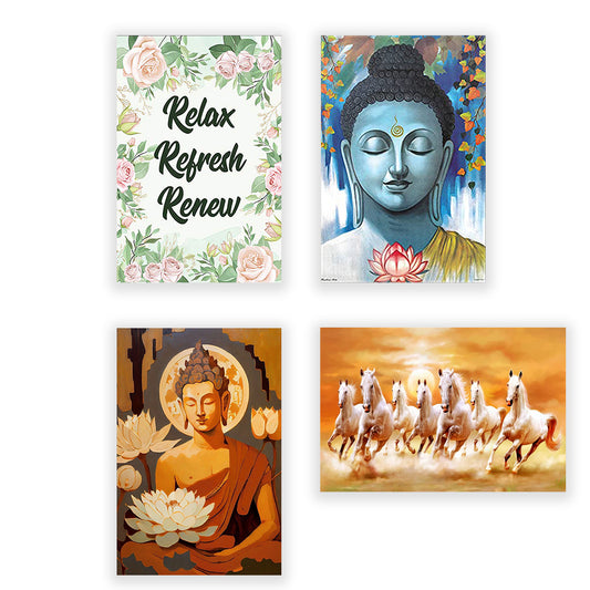 Eurotex Spiritual Wall Poster for Living Room & Bedroom, Pack of 4 (A3, 12 x 18 In)