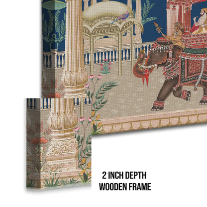 Mughal King on Elephant, Traditional Canvas Art, Framed Abstract Canvas Art