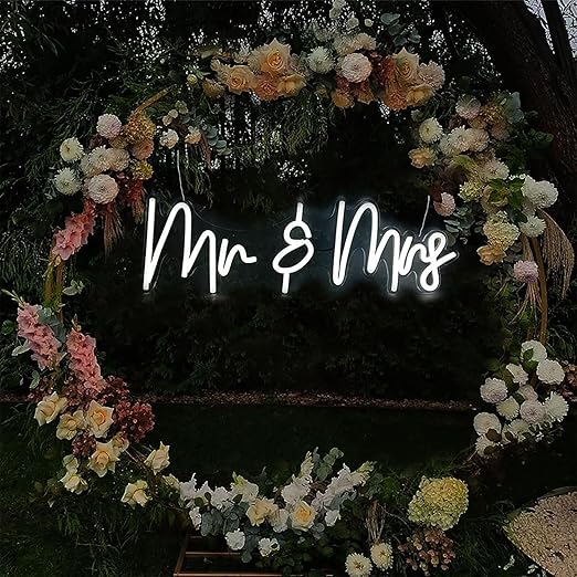 Eurotex Mr And Mrs Neon Sign for Wedding, Sangeet & Reception (Warm White)