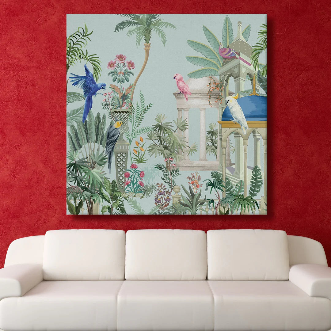 Group of Parrots, Traditional Canvas Art, Framed Abstract Canvas Wall Art for Bedroom