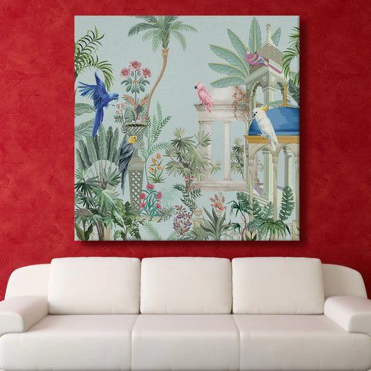 Group of Parrots, Traditional Canvas Art, Framed Abstract Canvas Wall Art for Bedroom