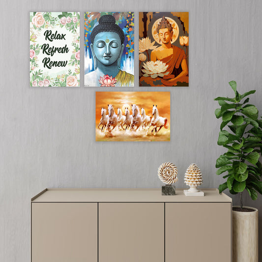 Eurotex Spiritual Wall Poster for Living Room & Bedroom, Pack of 4 (A3, 12 x 18 In) Eurotex