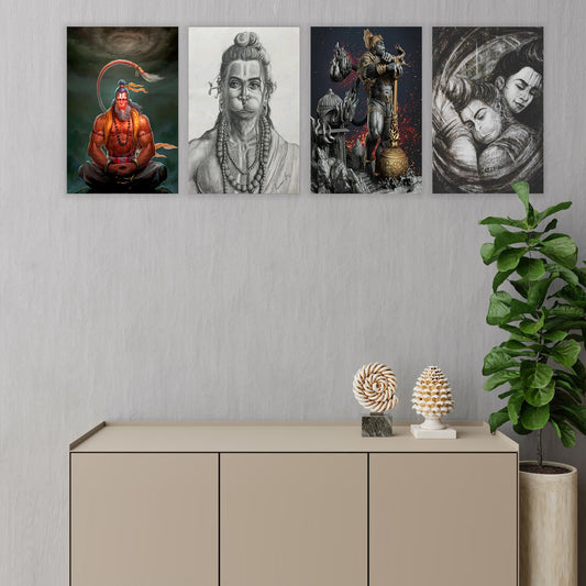 Eurotex Shree Hanuman Wall Posters, HD Posters for Rome, Pack of 4 (A3, 12 x 18 In) Eurotex