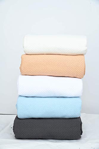 Eurotex Herringbone Cotton Blankets for Bed, 100% Cotton Blanket - Ivory Eurotex