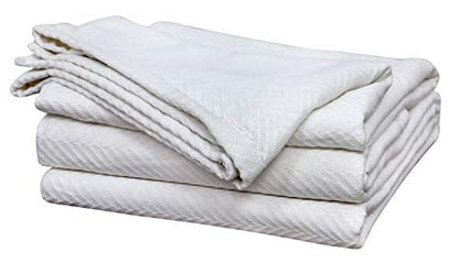 Eurotex Herringbone Cotton Blankets for Bed, 100% Cotton Blanket - Ivory Eurotex