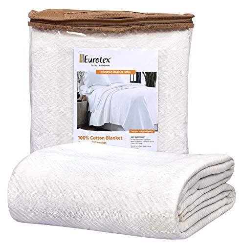 Eurotex Herringbone Cotton Blankets for Bed, 100% Cotton Blanket - Ivory Eurotex
