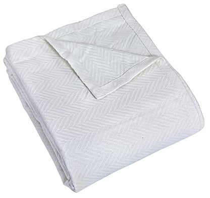Eurotex Herringbone Cotton Blankets for Bed, 100% Cotton Blanket - Ivory Eurotex