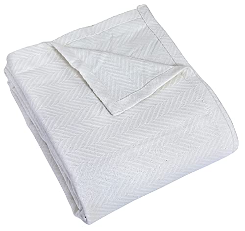 Eurotex Herringbone Cotton Blankets for Bed, 100% Cotton Blanket - Ivory Eurotex