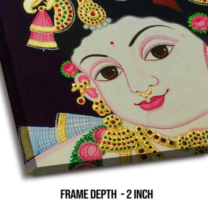 Shree Krishna, Tanjore Art, Framed Abstract Canvas Wall Art for Bedroom