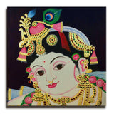 Shree Krishna, Tanjore Art, Framed Abstract Canvas Wall Art for Bedroom