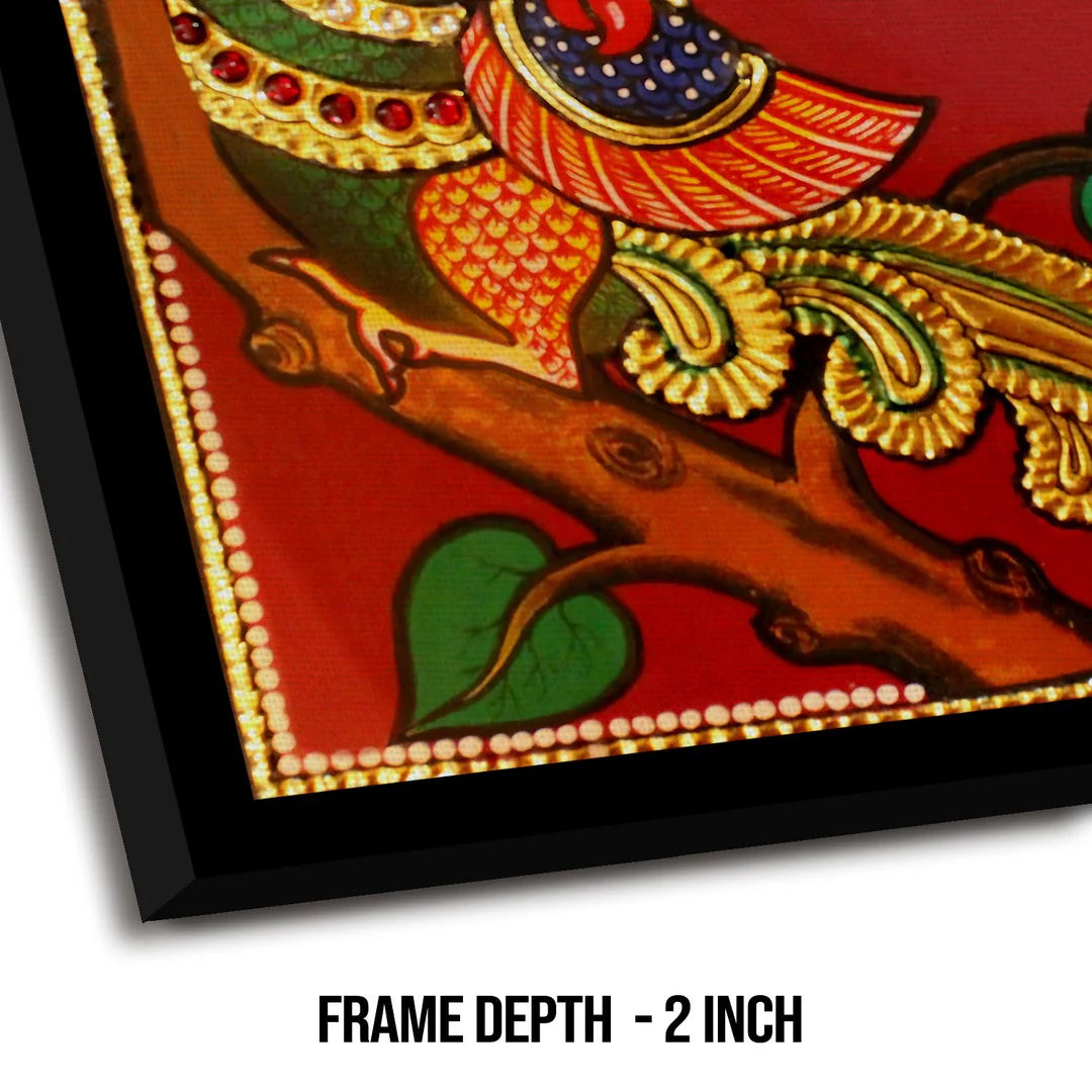Beautiful Peacock, Tanjore Art, Framed Abstract Canvas Wall Art for Bedroom
