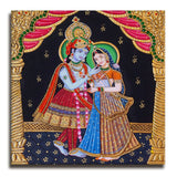 Radhe Krishna, Tanjore Art, Framed Abstract Canvas Wall Art for Bedroom