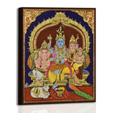Shiva Family, Tanjore Art, Framed Abstract Canvas Wall Art for Bedroom