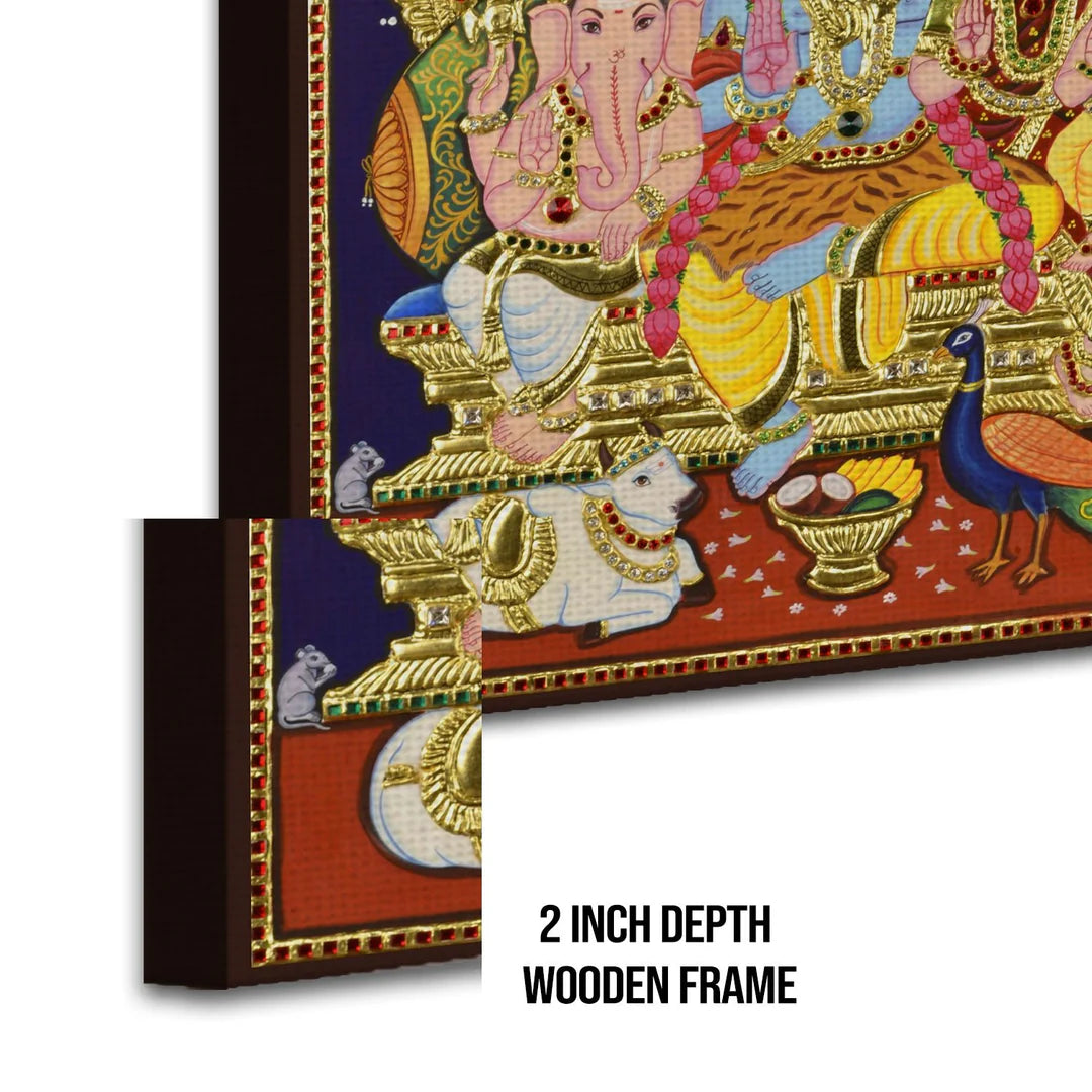 Shiva Family, Tanjore Art, Framed Abstract Canvas Wall Art for Bedroom