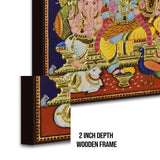 Shiva Family, Tanjore Art, Framed Abstract Canvas Wall Art for Bedroom