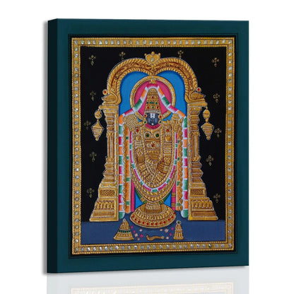 Shree Tirupati Balaji, Tanjore Art, Framed Abstract Canvas Wall Art for Bedroom