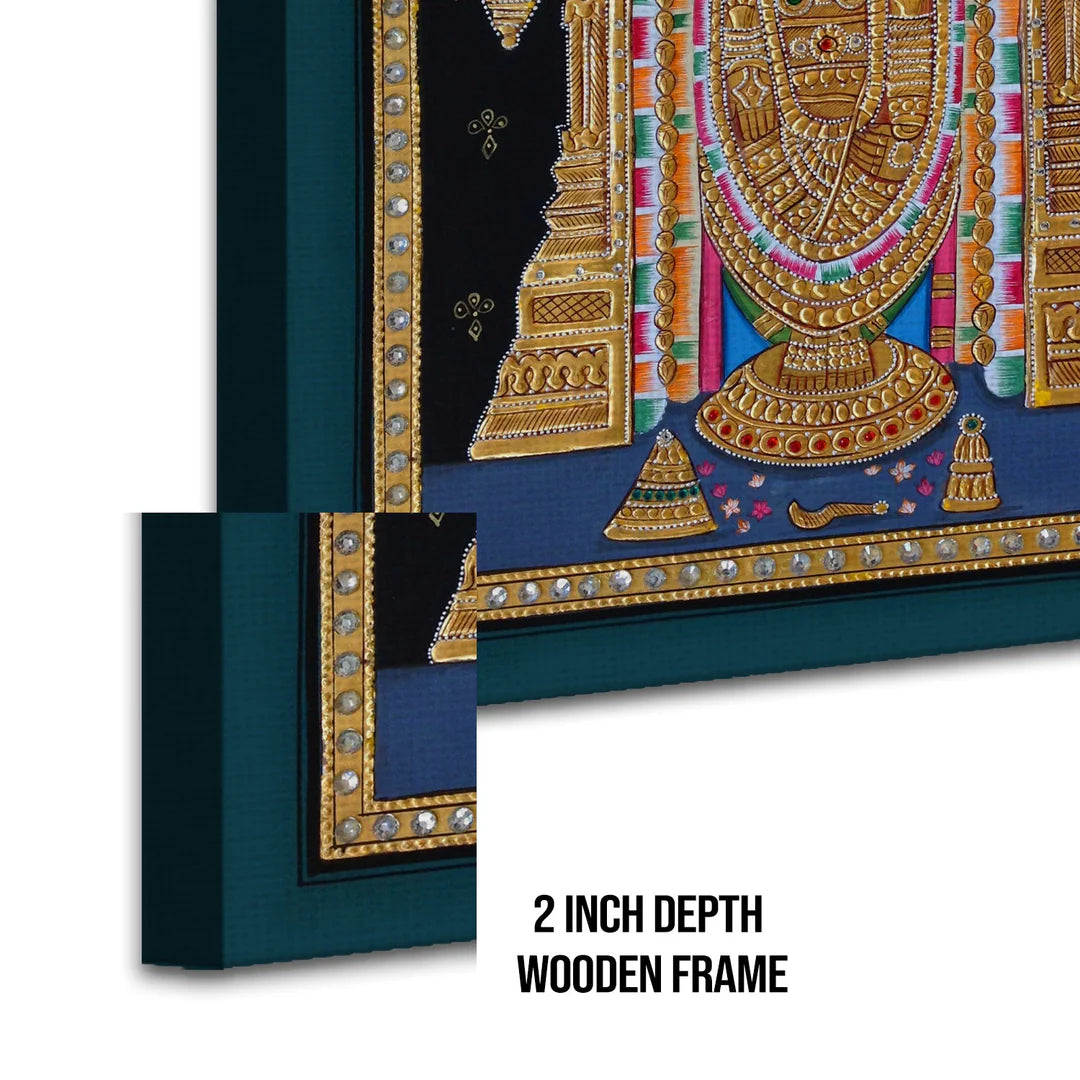 Shree Tirupati Balaji, Tanjore Art, Framed Abstract Canvas Wall Art for Bedroom