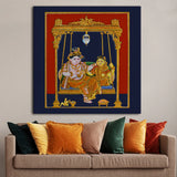 Shree Krishna & Radha, Tanjore Art, Framed Abstract Canvas Wall Art for Bedroom