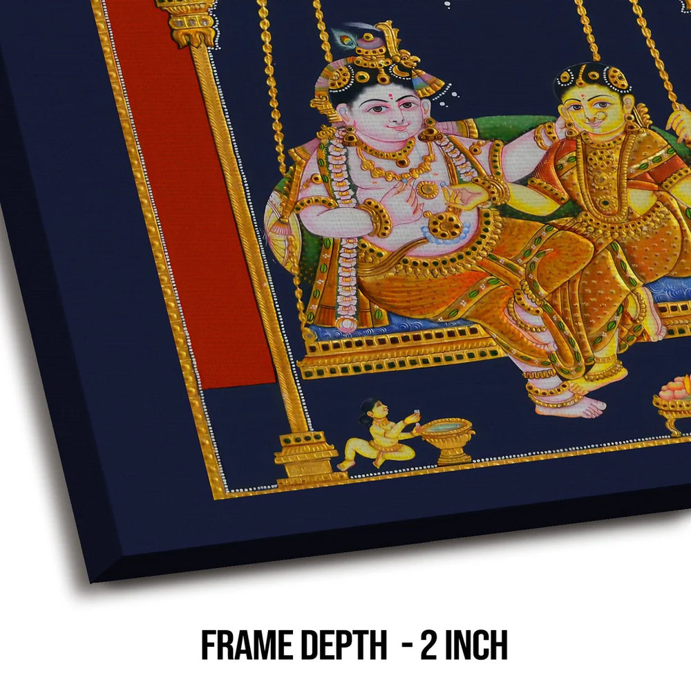 Shree Krishna & Radha, Tanjore Art, Framed Abstract Canvas Wall Art for Bedroom