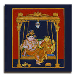 Shree Krishna & Radha, Tanjore Art, Framed Abstract Canvas Wall Art for Bedroom
