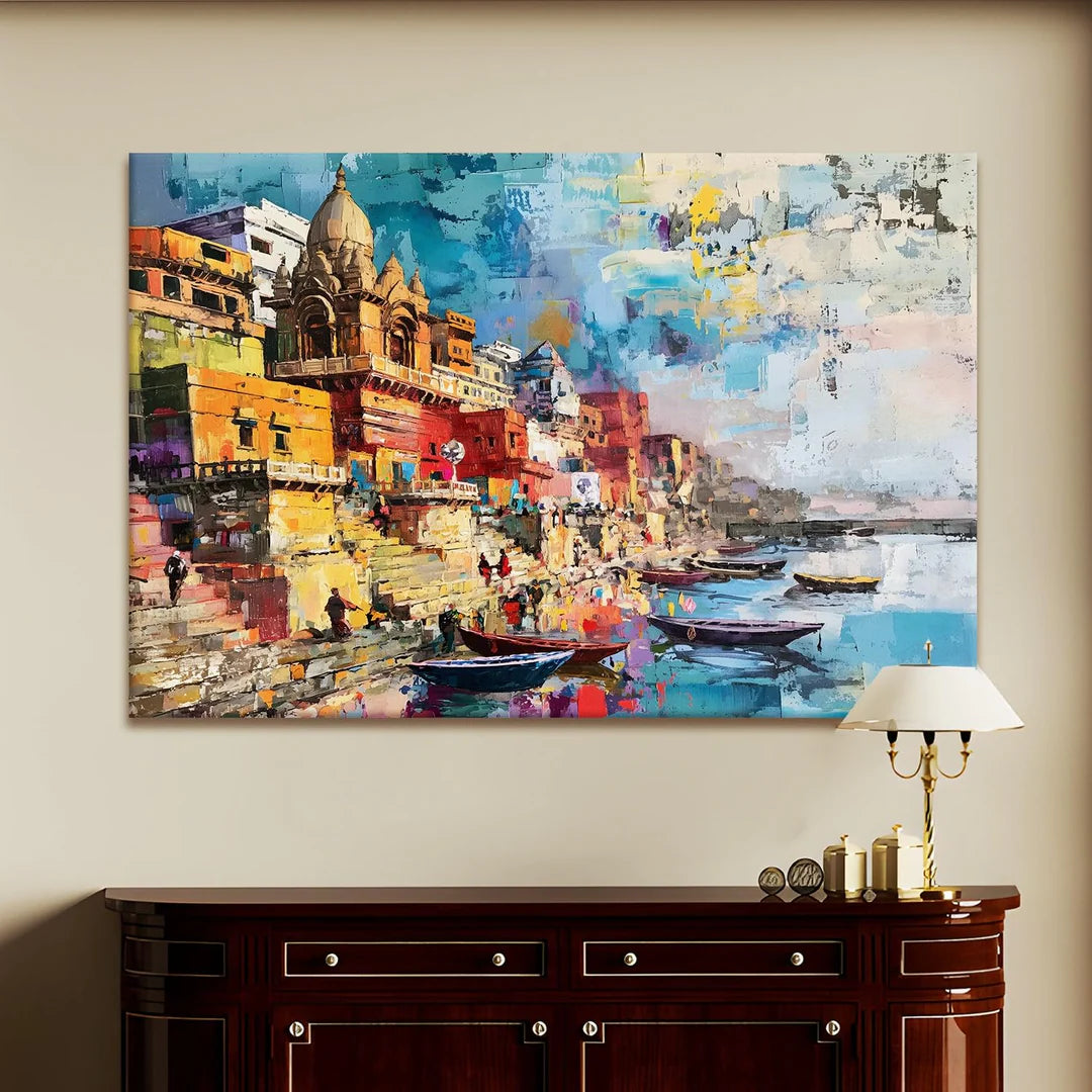Varanasi, Traditional Canvas Art, Framed Abstract Canvas Wall Art for Bedroom