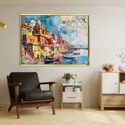 Varanasi, Traditional Canvas Art, Framed Abstract Canvas Wall Art for Bedroom