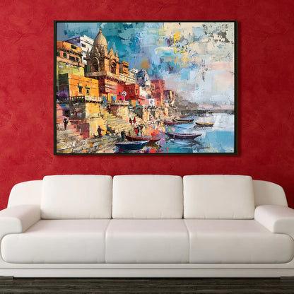 Varanasi, Traditional Canvas Art, Framed Abstract Canvas Wall Art for Bedroom