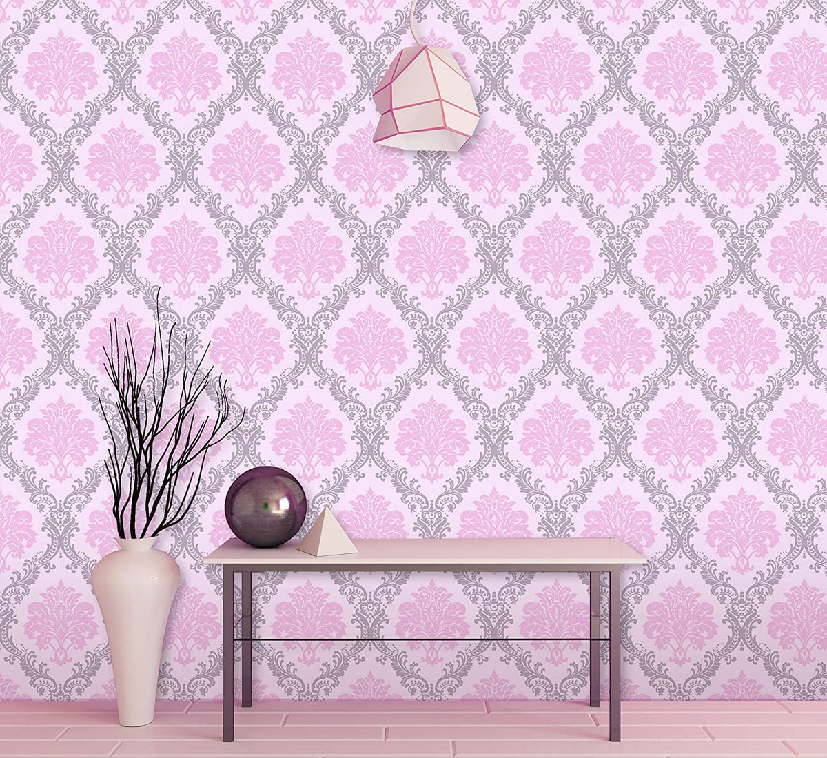 Eurotex Damask Design, Pink, Peel and Stick Wallpaper, Self Adhesive Wallpaper - (45cm x 300cm)