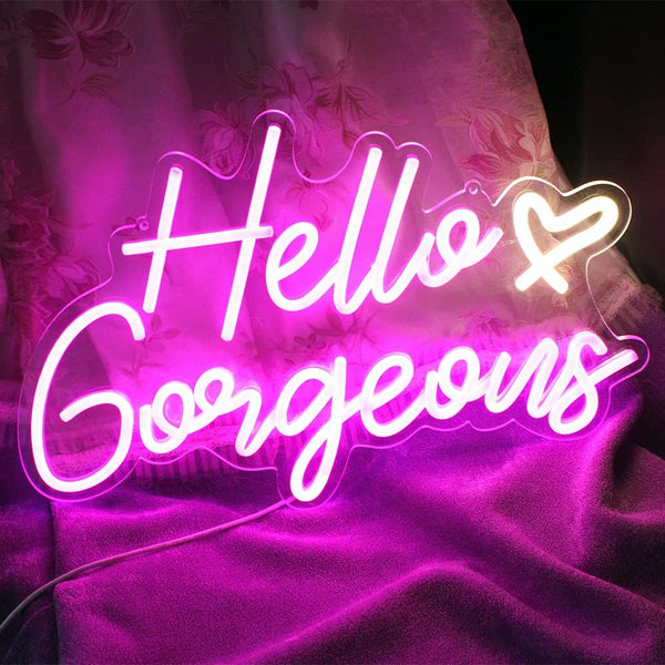 Hello Gorgeous, Custom Neon Name Sign | Neon Lights for Room & Living Space