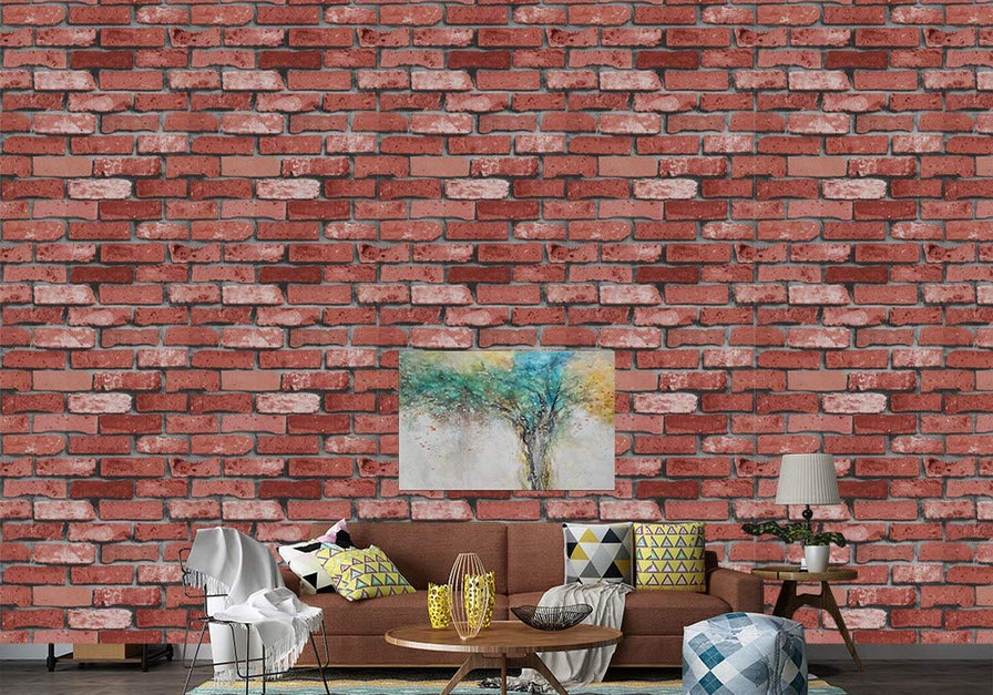 Eurotex Brick Design, Pink Wallpaper for Room (PVC, 21inch x 33ft, Roll 57sq.ft)